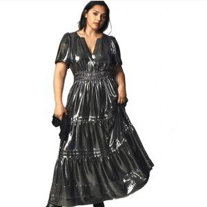 Anthropologie Shiny Black Maxi Dress